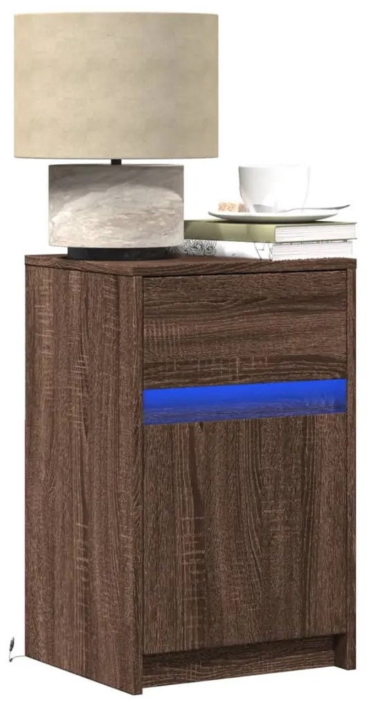 Comodini Con Luci Led 2pz Rovere Marrone İn Legno Multistrato /