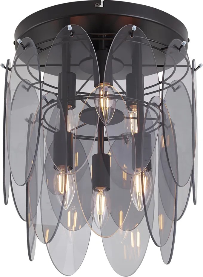 Plafoniera Art Déco Nera con vetro fumé ovale 6 luci - Mochan