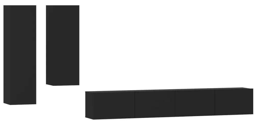 Set mobili porta tv 4 pz nero in legno multistrato