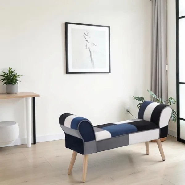 Panca CAROLINA con braccioli in tessuto patchwork blu
