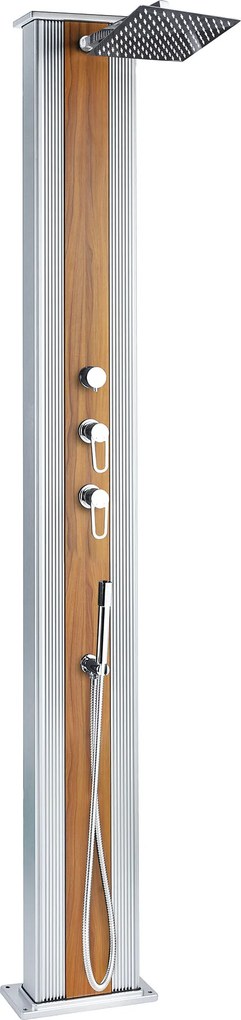 Doccia Solare Ibrida da Giardino 40L Miscelatore e Doccetta Lavapiedi Alluminio Metallizzato/Legno...