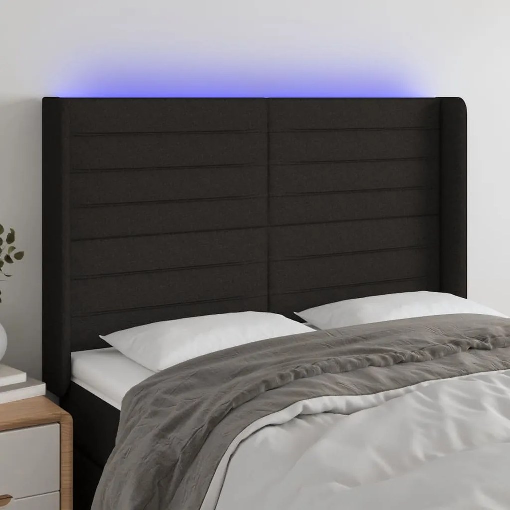 Testiera A Led Nera 147x16x118/128 Cm İn Tessuto /