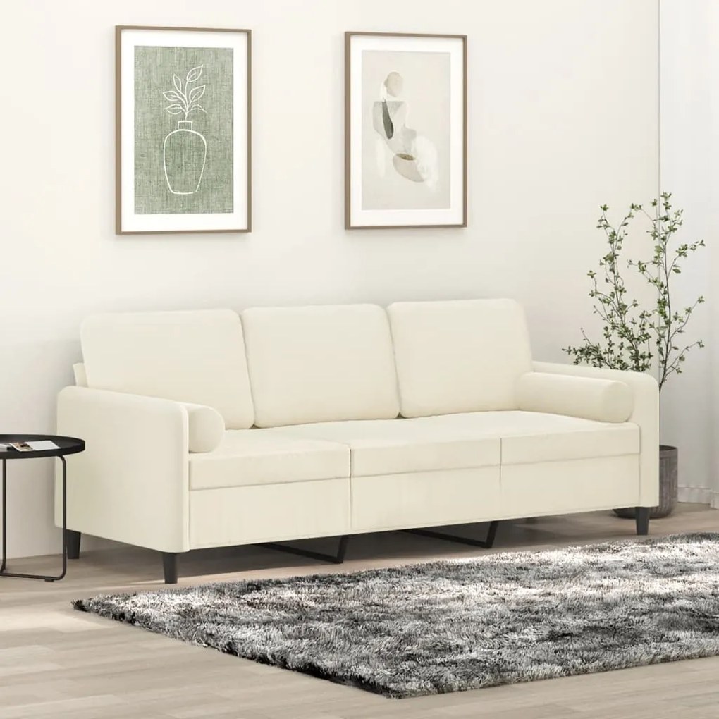 Divano A 3 Posti Con Cuscini Crema 180 Cm İn Velluto /