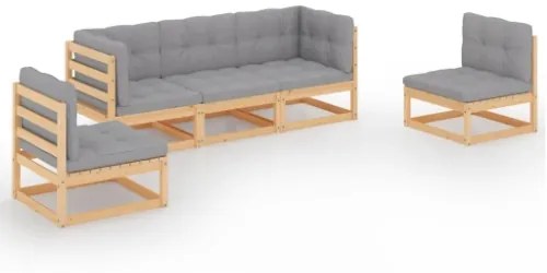 Set Divani da Giardino 5 pz con Cuscini Legno Massello di Pino