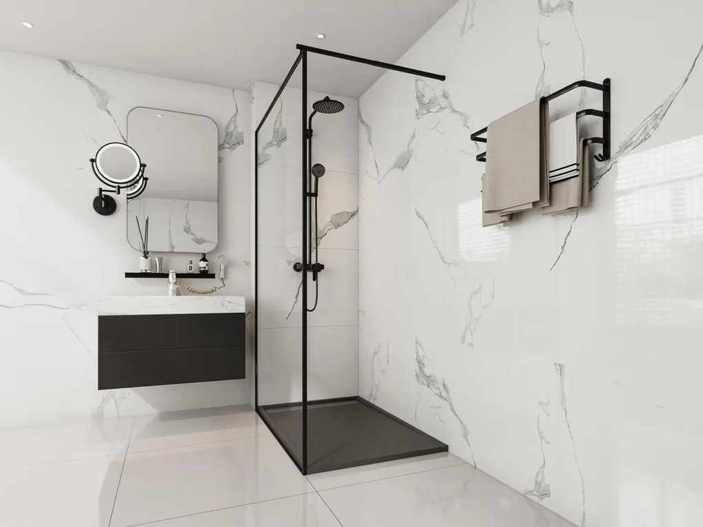 Piatto per doccia da posare o da incasso 120 x 80 cm in Resina Nero - LYROSA