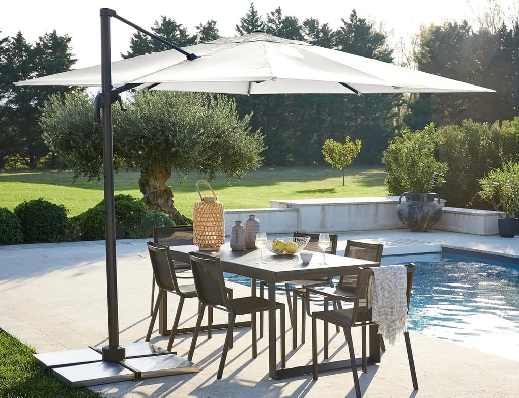Ombrellone a palo laterale grigio Aura NATERIAL con telo quadrato bianco L 286 x P 286 x H 264 cm