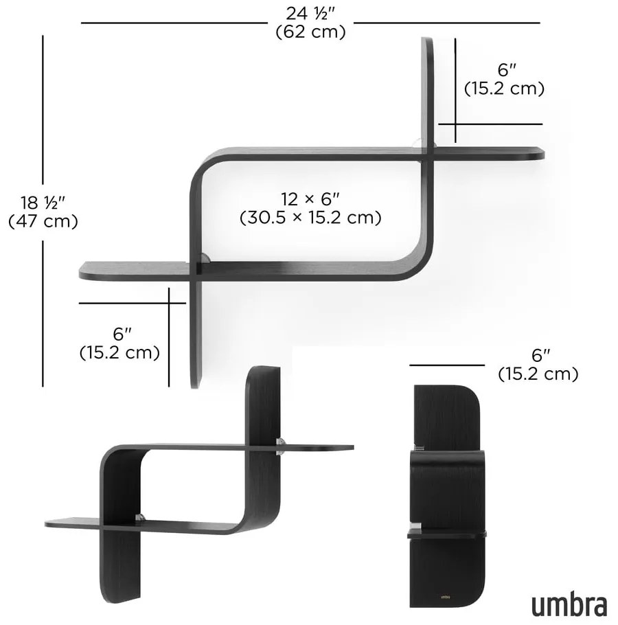 Scaffale a castello in legno di gomma nero 62 cm Montage - Umbra