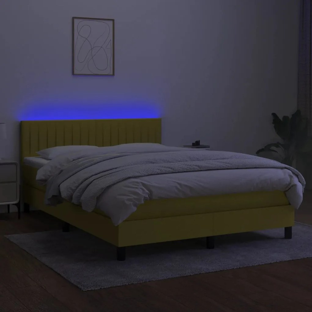 Letto a molle con materasso e led blu 140x200 cm in tessuto