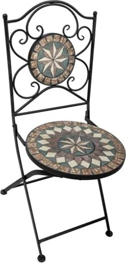 Set Completo Tavolo Mosaico E 2 Sedie Pieghevoli Bistrot In Acciaio E Ceramica