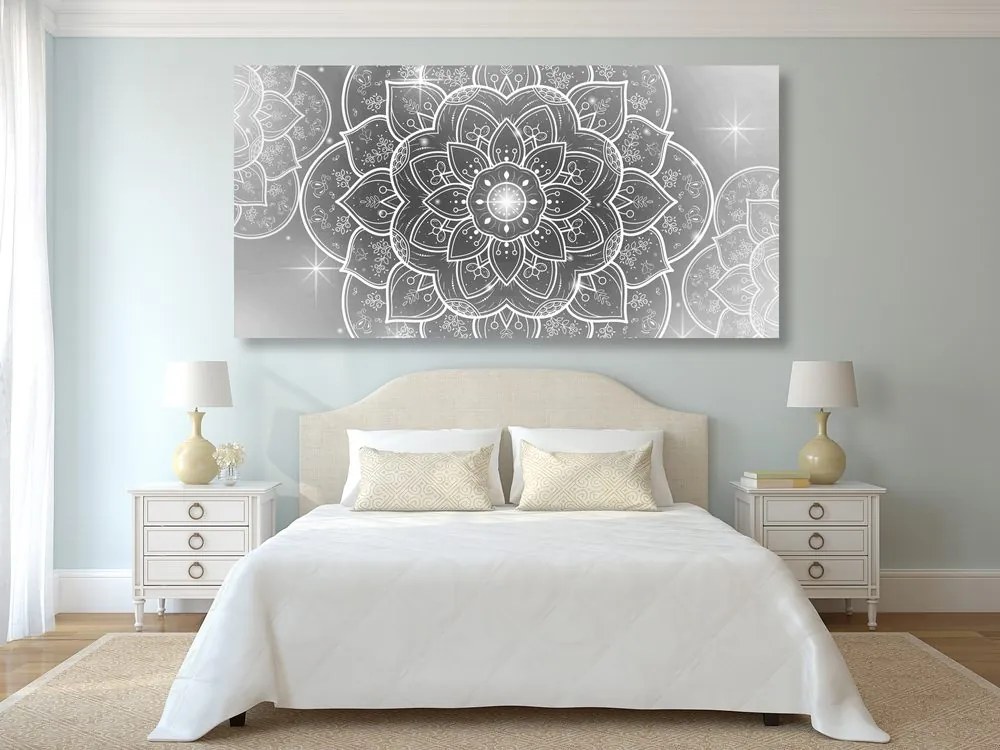 Stampa su tela – Mandala orientale in bianco e nero