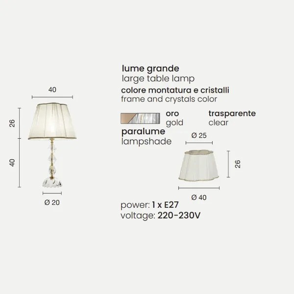 Lampada da tavolo 1 luce E27 - cristallo e vetro BRIGIDA 40x66 cm