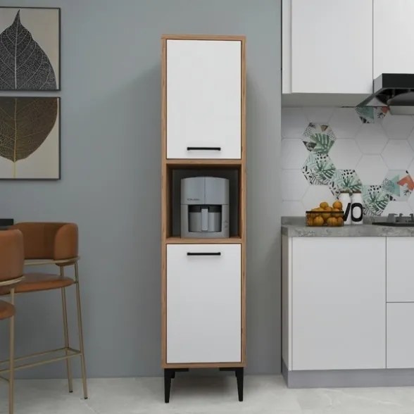 Colonna Multiuso Da Cucina 2 Ante E Vano Centrale 35x35x154 Adel Rovere E Bianco