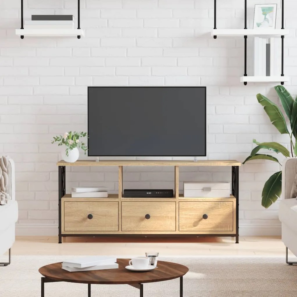 Mobile Tv Rovere Sonoma 102x33x45 Cm Legno Multistrato E Ferro /