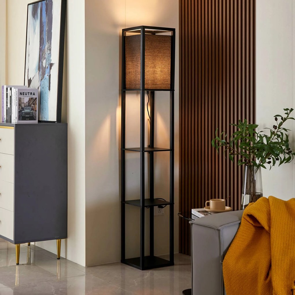 Lampada da terra Birta Lindby, Nero, Soggiorno / Sala da pranzo, Legno, Moderno, Lampada da terra