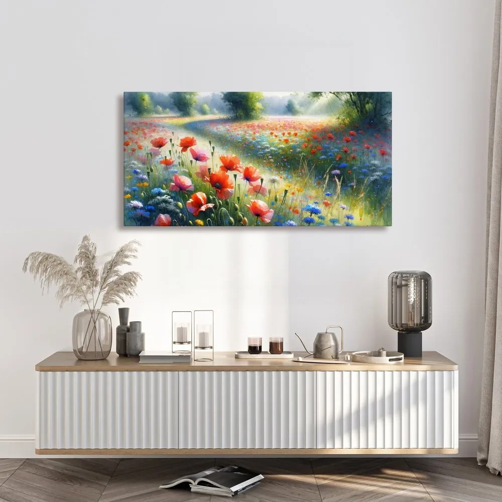 Quadro su tela – Campo in fiore sotto il cielo estivo