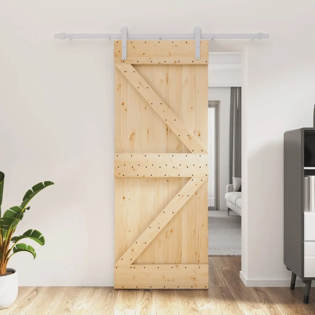 Porta Scorrevole Con Set Hardware 80x210 Cm Legno Massello Pino /