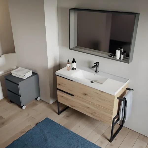 Mobile bagno sospeso 102 cm - Quercia Naturale con Lavabo Ceramica - FEBE2