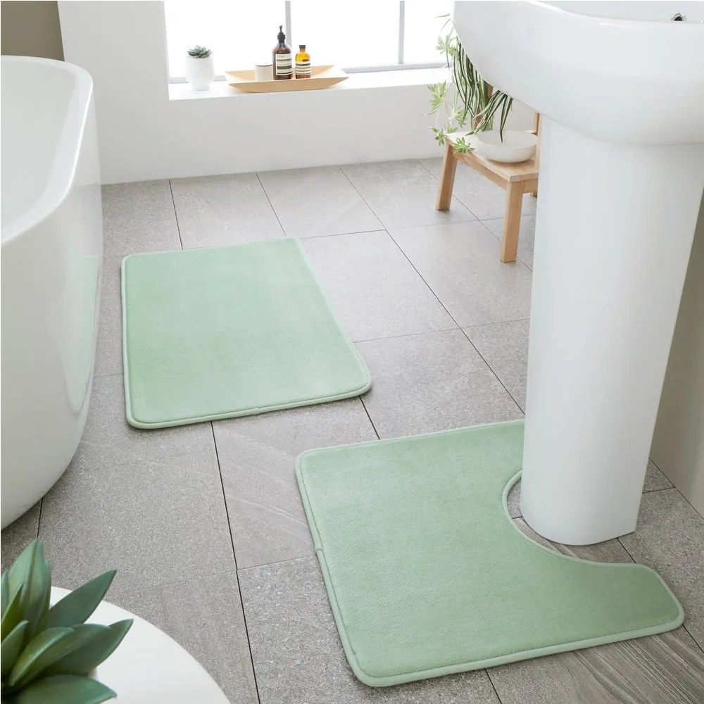 Set di tappetini per il bagno verde chiaro in memory foam 2 pz per WC 50x80 cm Anti-Bacterial – Catherine Lansfield