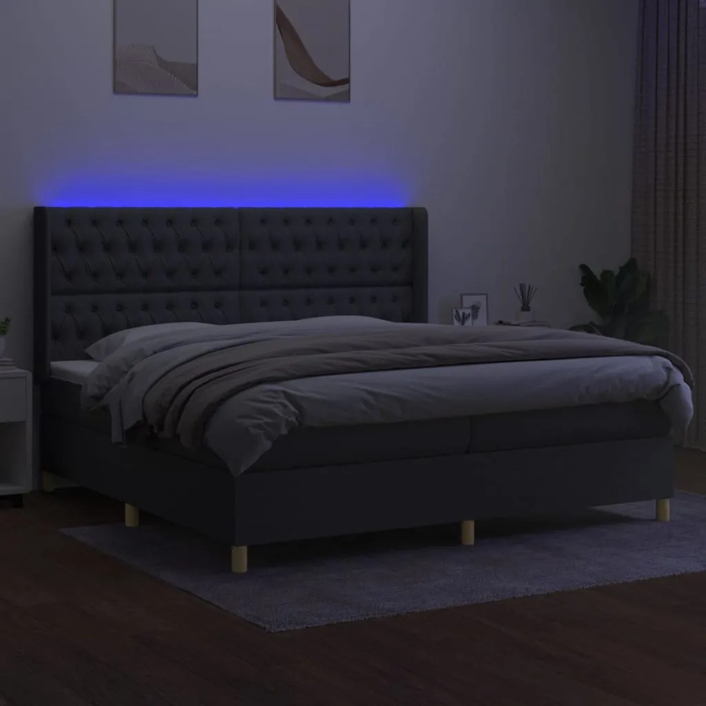 Letto a molle materasso e led grigio scuro 200x200cm in tessuto