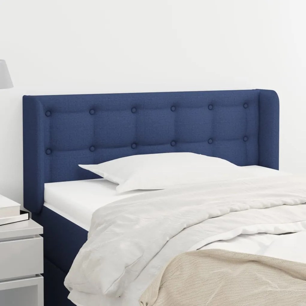 Testiera Ad Orecchio Blu 103x16x78/88cm İn Tessuto /