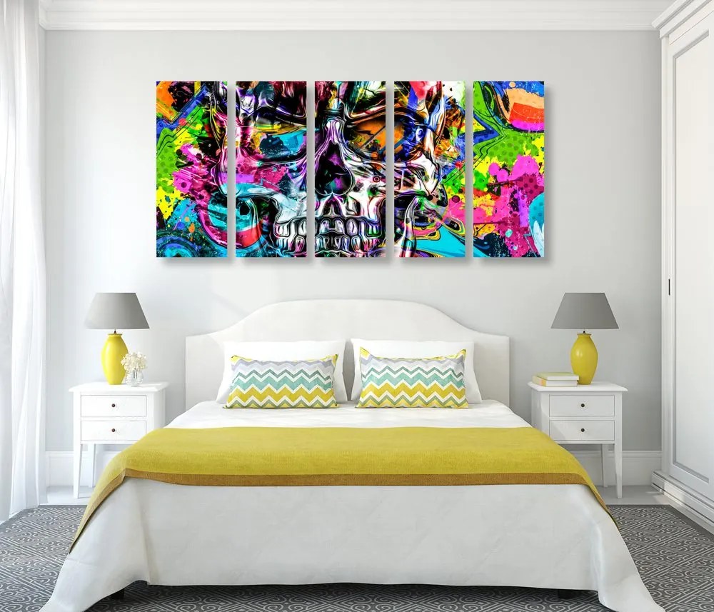 Quadri 5 pezzi – Teschio artistico colorato