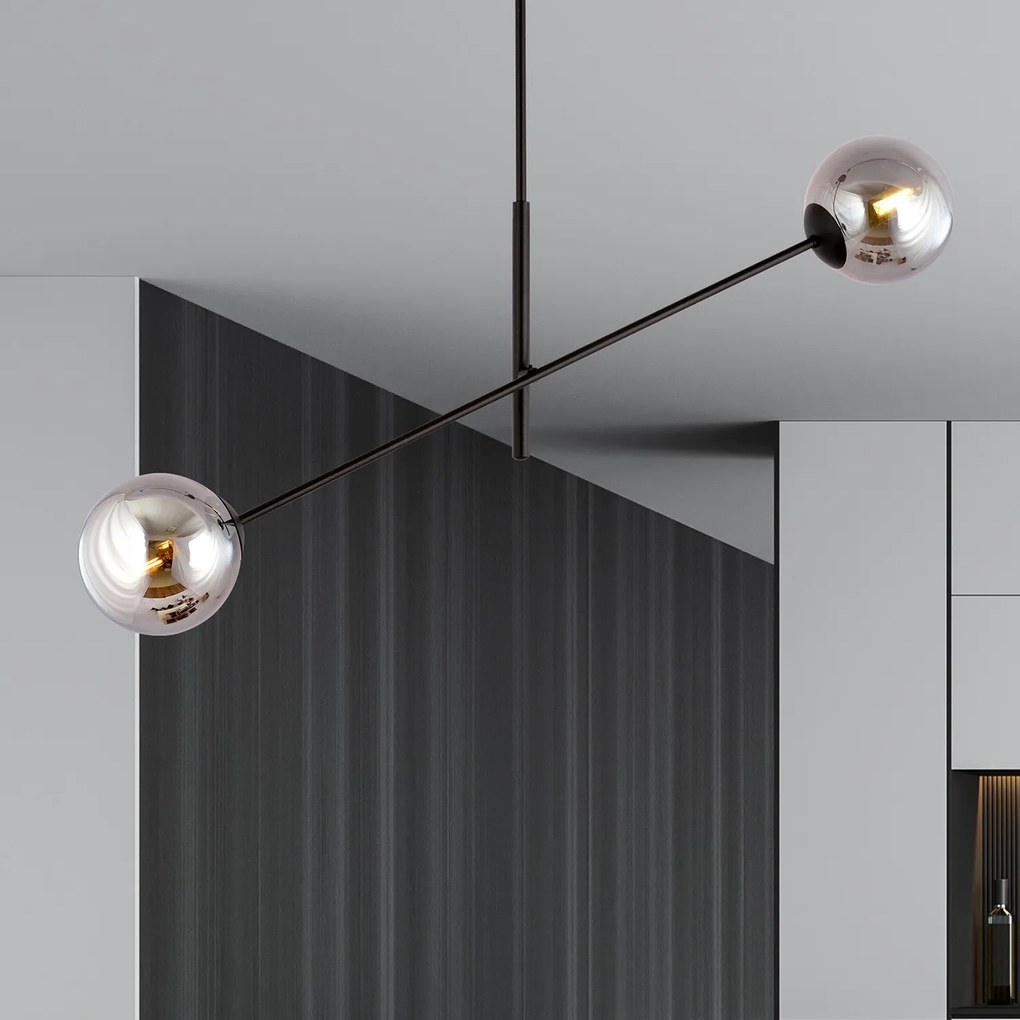 Lampadario 2 Luci Yama In Acciao Nero Con Bracci Regolabili E Vetro Fumè