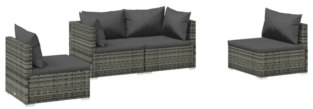 Set divani da giardino 4 pz con cuscini in polyrattan grigio