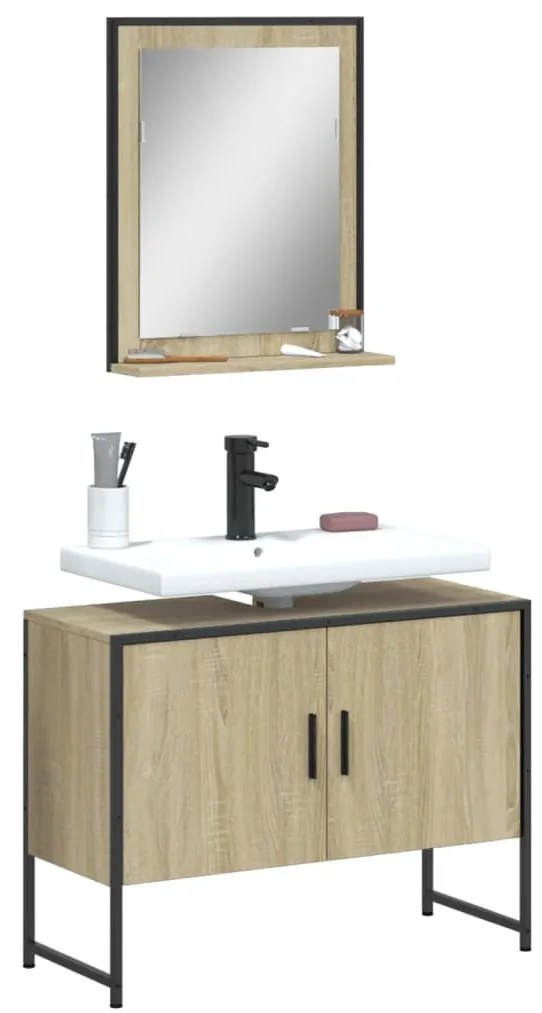 Set Mobili Da Bagno 2 Pz Rovere Sonoma İn Legno Multistrato /