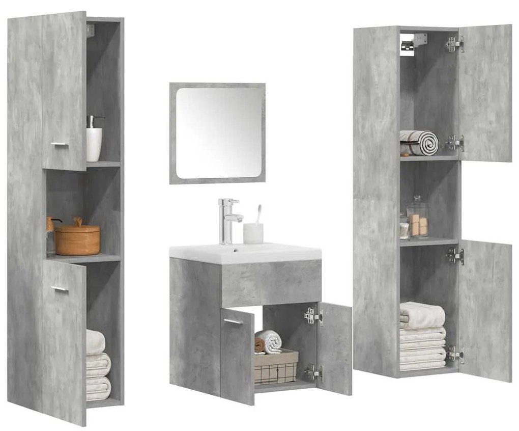 Set Mobili Da Bagno 5 Pz Grigio Cemento İn Legno Multistrato /