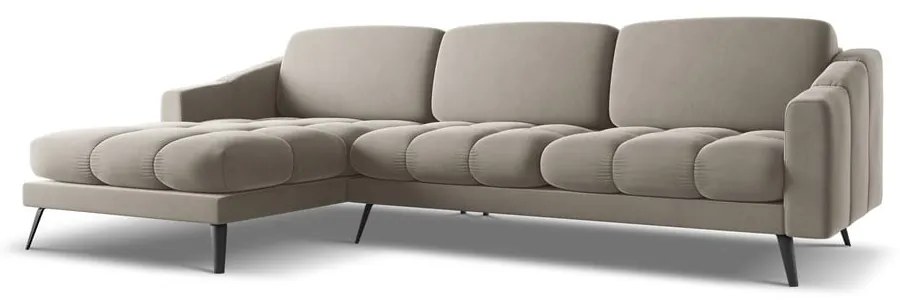 Divano angolare beige (con penisola a sinistra) con rivestimento in velluto Nalu – Makamii