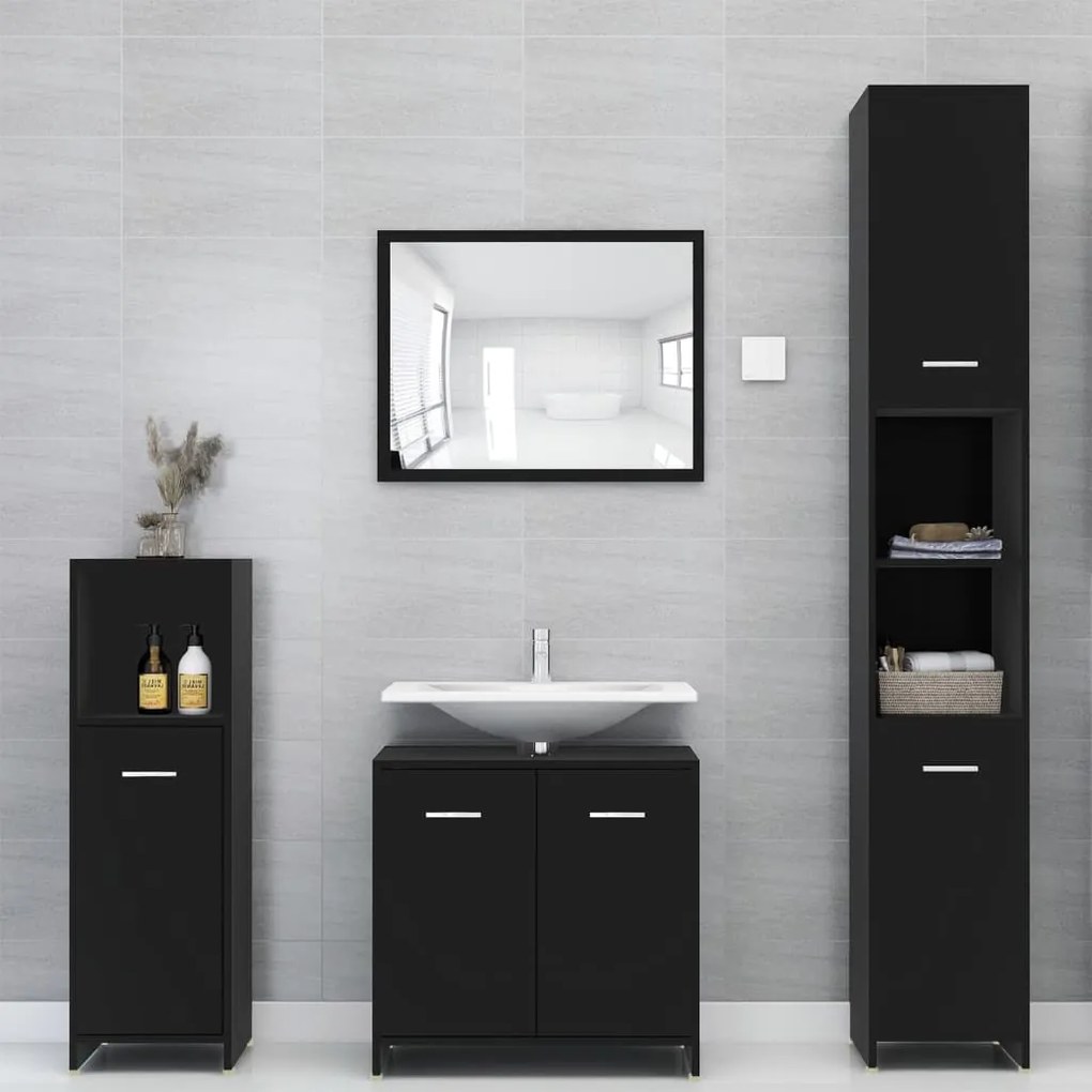 Set Mobili Da Bagno 4 Pz Nero İn Truciolato /