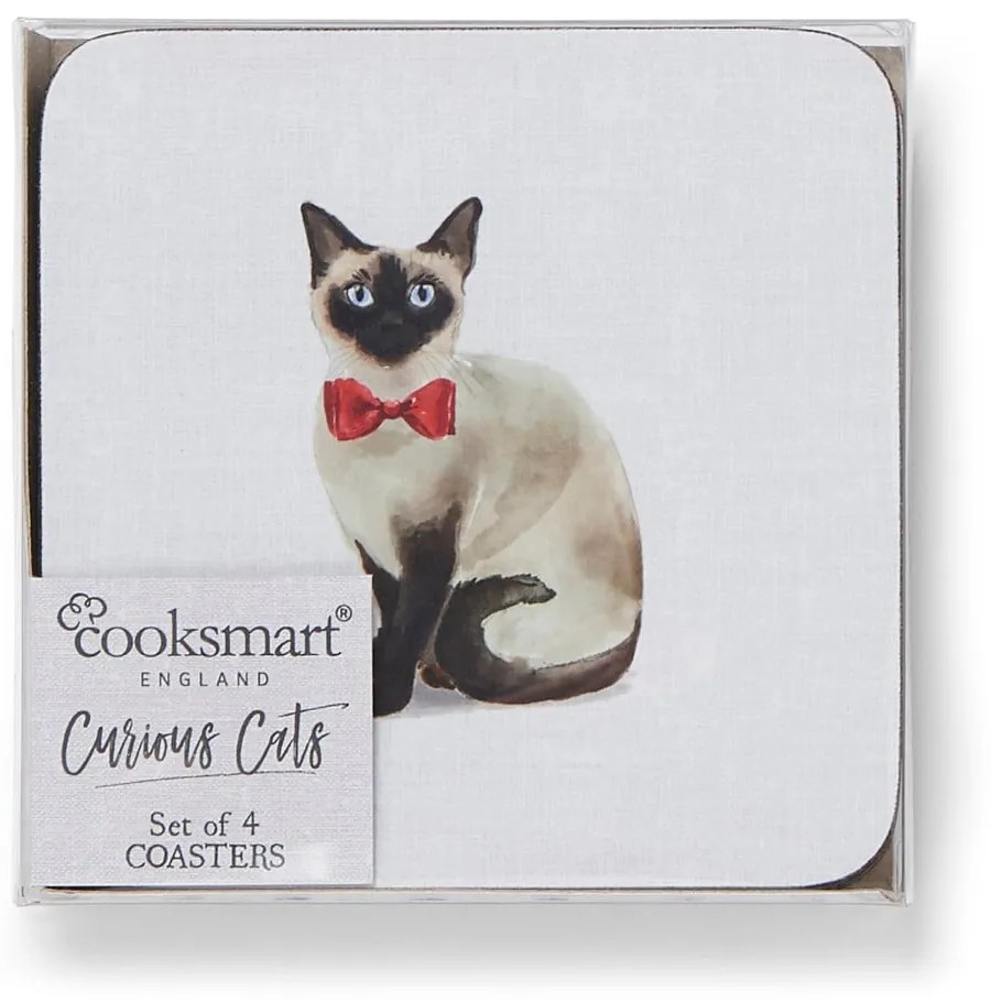 Set di 4 sottobicchieri blu con Curious Cat - Cooksmart ®