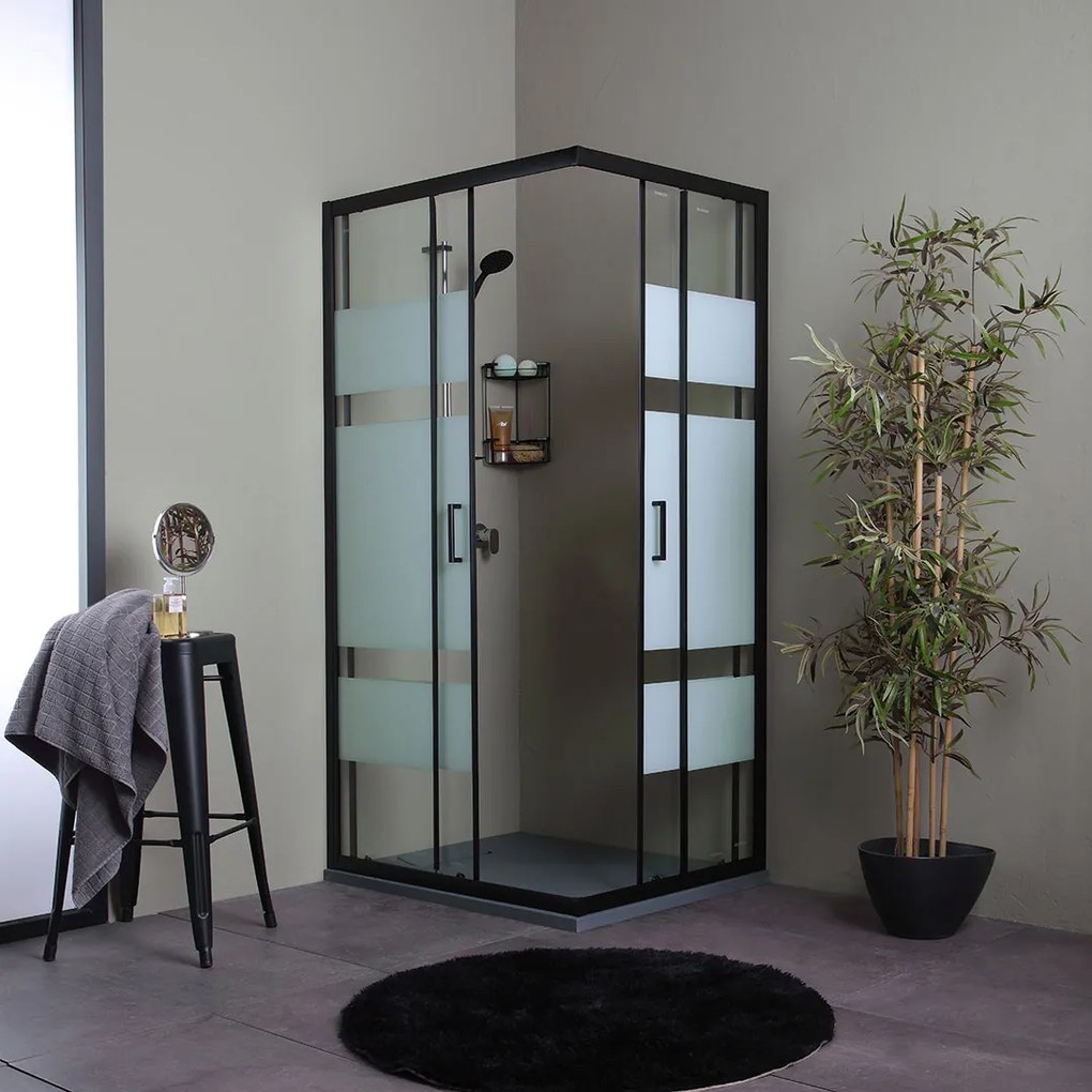 Cabina Doccia Rettangolare 70X100 Nera Con Pareti Serigrafate | Cielo