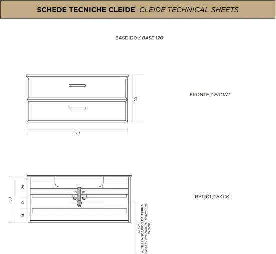 Mobile da bagno sospeso moderno base 120 CLEIDE con 2 cassetti e lavabo, ANTRACITE OPACO
