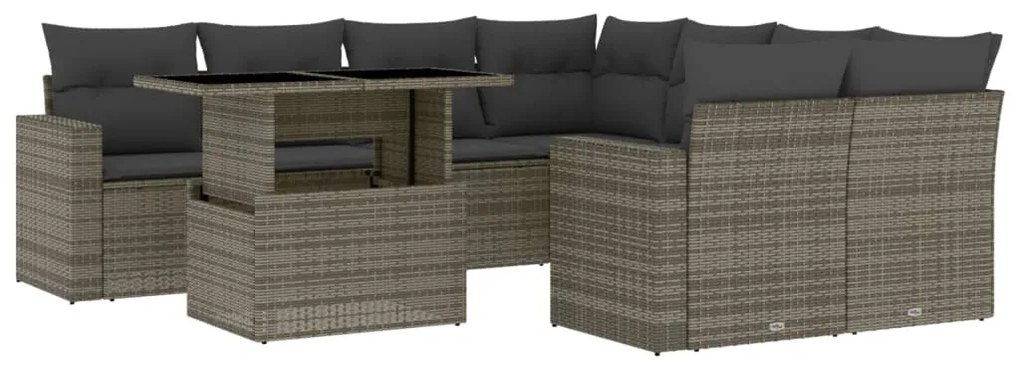 Set divano da giardino 9 pz con cuscini grigio in polyrattan