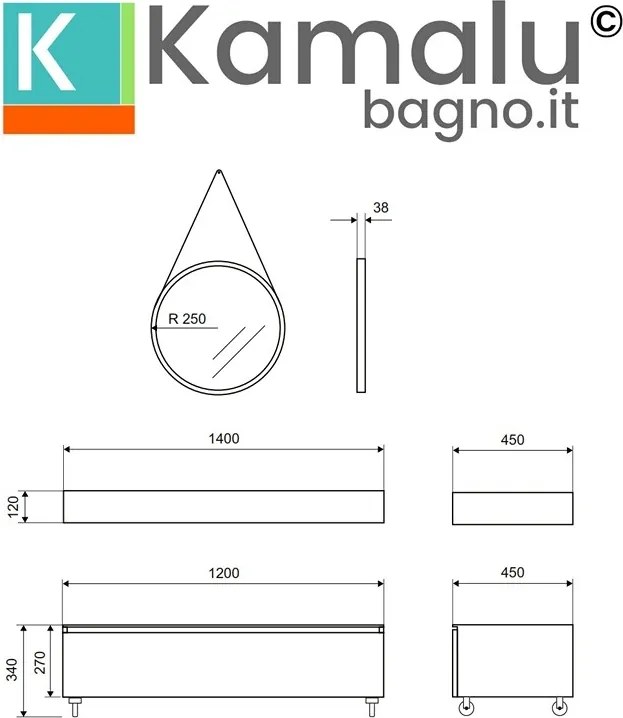 Composizione bagno 120 cm con mobile a terra e mensolone effetto marmo | KAM-KK1203M - KAMALU