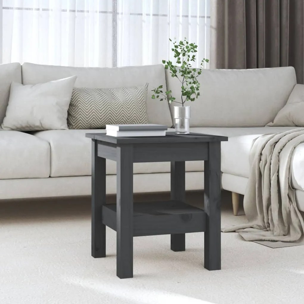Tavolino Da Salotto Grigio 35x35x40 Cm Legno Massello Di Pino /