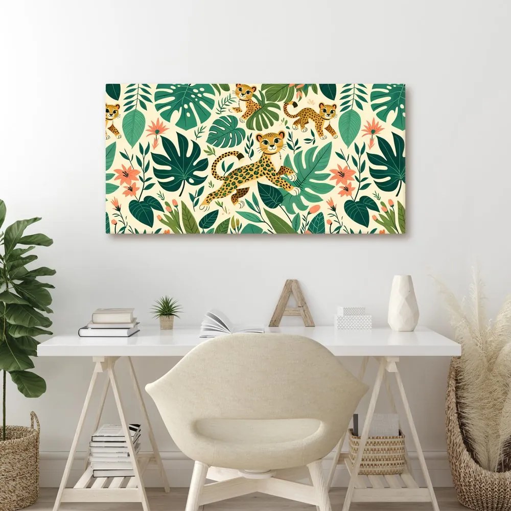 Quadro su tela – Ghepardi giocherelloni e foglie