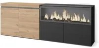 Credenza, Mobile, Cucina, 210, 4 Porte, Camino elettrico XXL, Rovere e nero RF3221