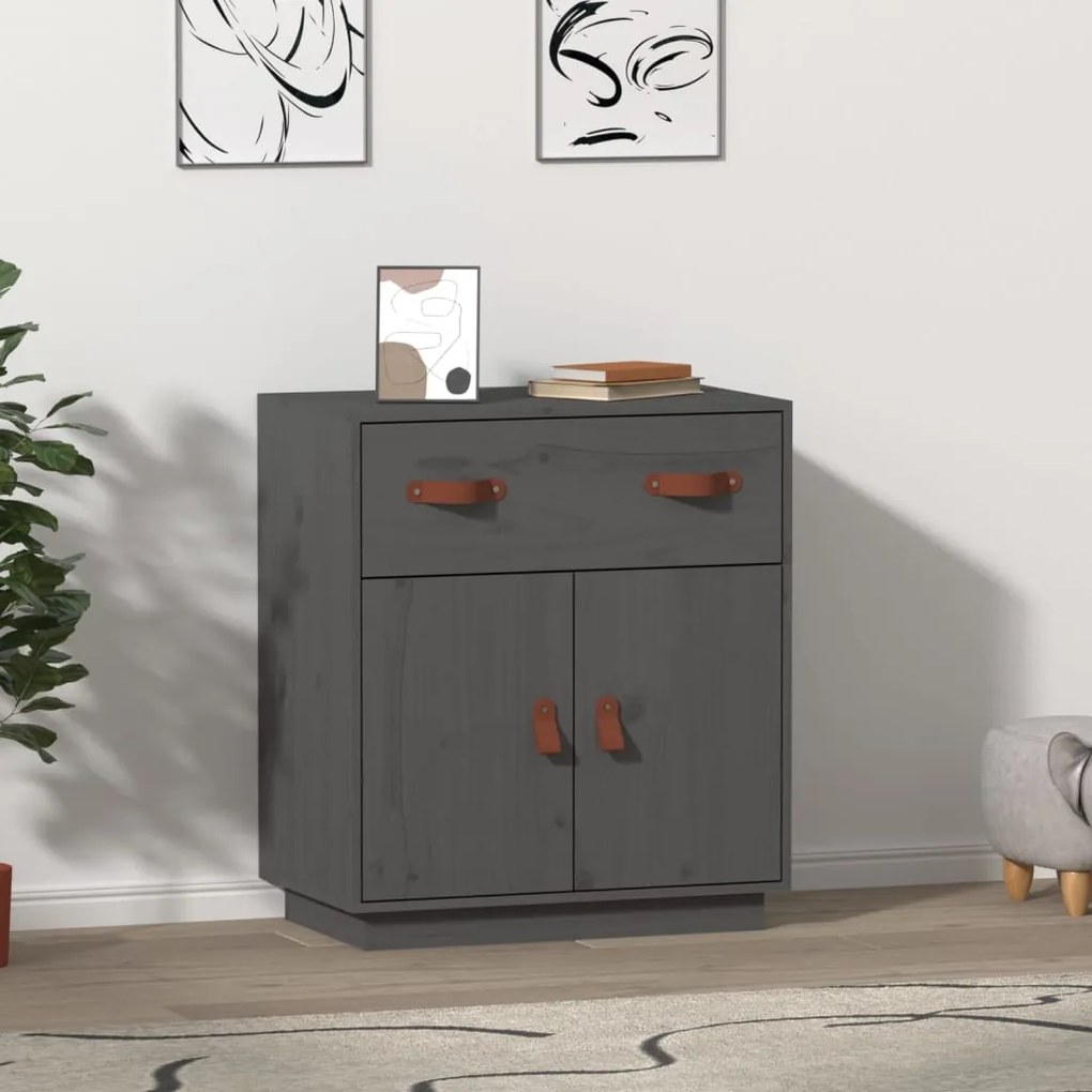 Credenza grigia 65,5x40x75 cm in legno massello di pino