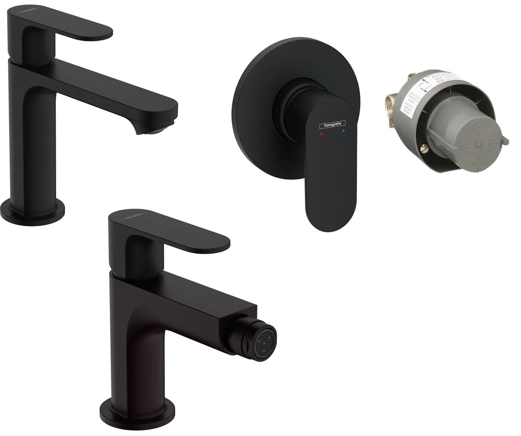 Hansgrohe Rebris S Set Miscelatori Lavabo Coolstart Bidet con Scarico e Doccia 1 via e Parte Incasso Nero Opaco