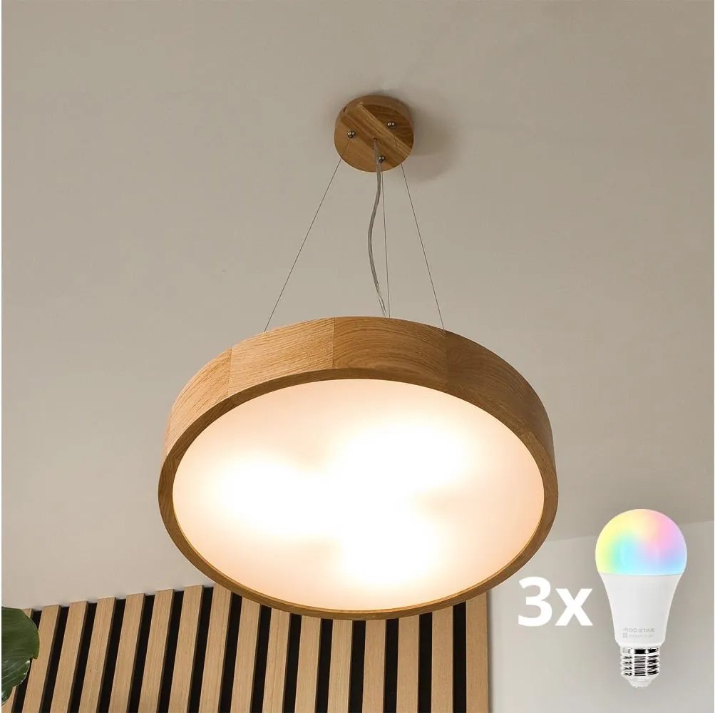 Brilagi - Lampadario LED RGBW dimmerabile CARVALHO 3xE27/9W/230V Wi-Fi rovere Ø 47,5 cm