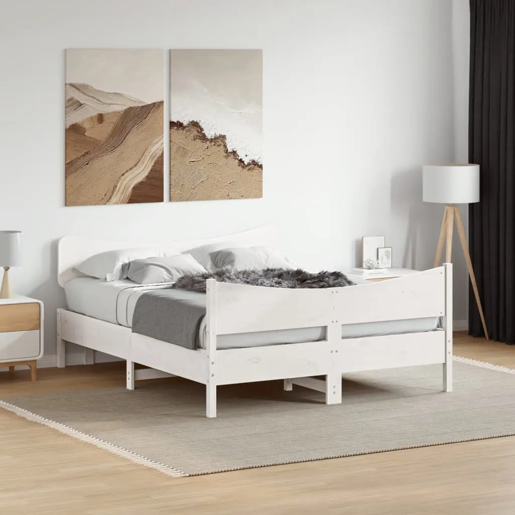 Giroletto con testiera bianco 160x200 cm legno massello di pino