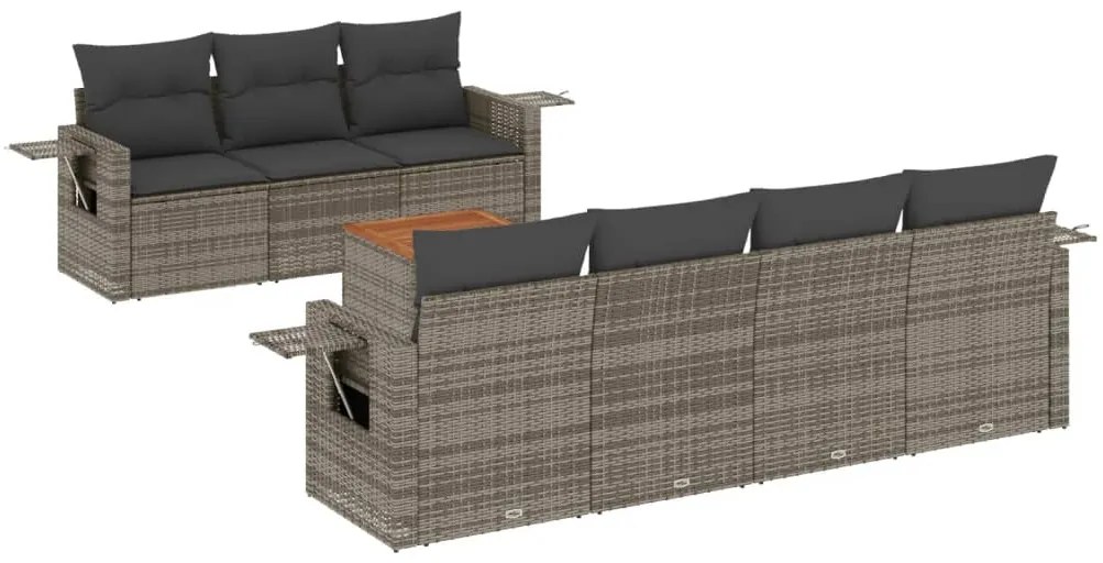 Set divano da giardino 8 pz con cuscini grigio in polyrattan