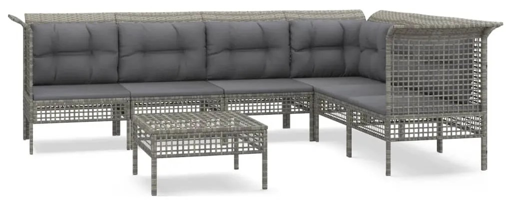 Set Divani da Giardino 7 pz con Cuscini in Polyrattan Grigio