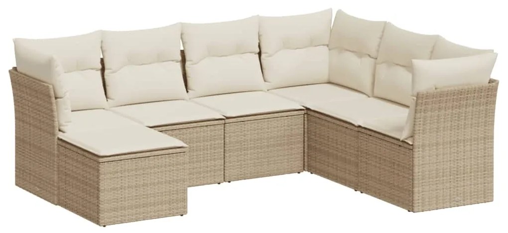 Set Divani da Giardino 7 pz con Cuscini Beige in Polyrattan