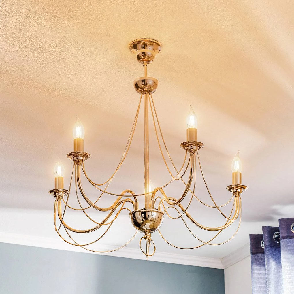 Domiluce Lampadario retrò, cinque bracci 75 cm, oro