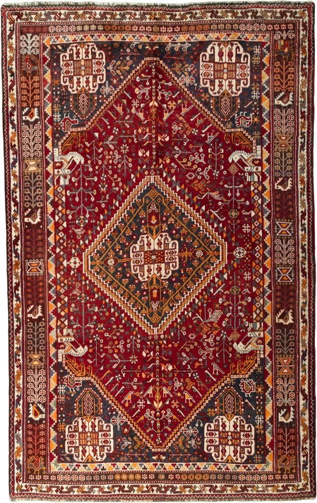 Shiraz Tappeto 160 x 250 Rosso (Iran) Annodato A Mano