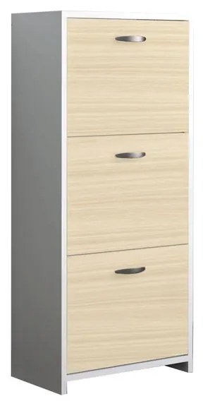 Scarpiera 3 ante doppia profondità L 50 x H 113 x P 25 cm 12 paia, bianco e beige