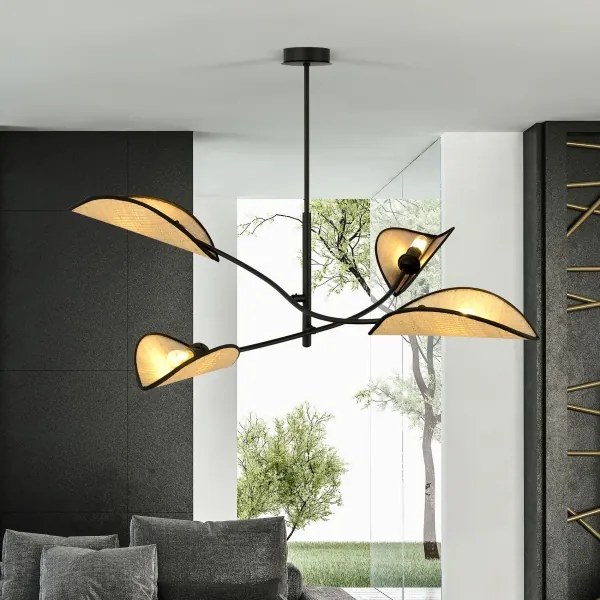 Lampadario a sospensione con supporto rigido LOTUS 4xE14/10W/230V nero/beige
